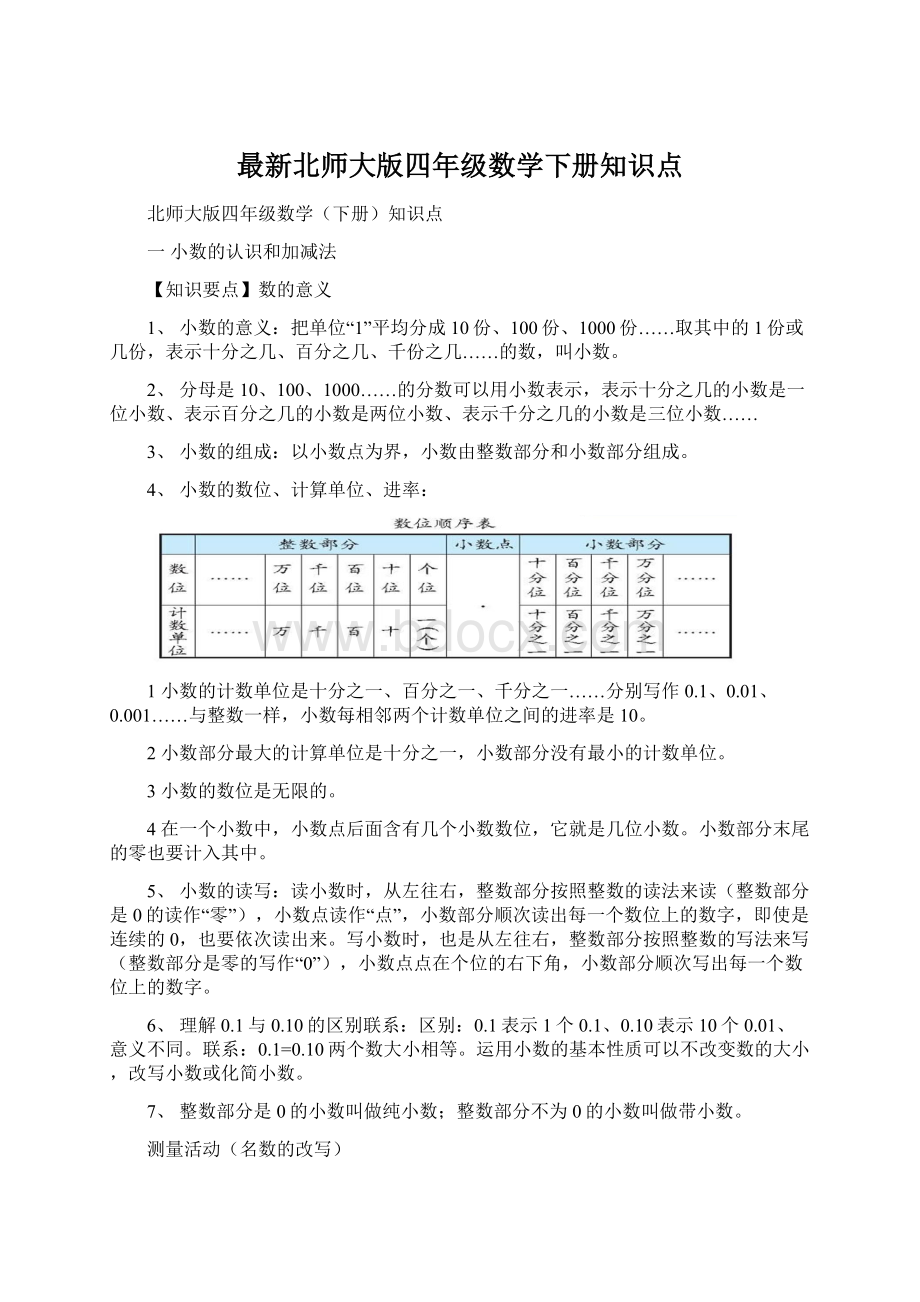 最新北师大版四年级数学下册知识点.docx_第1页