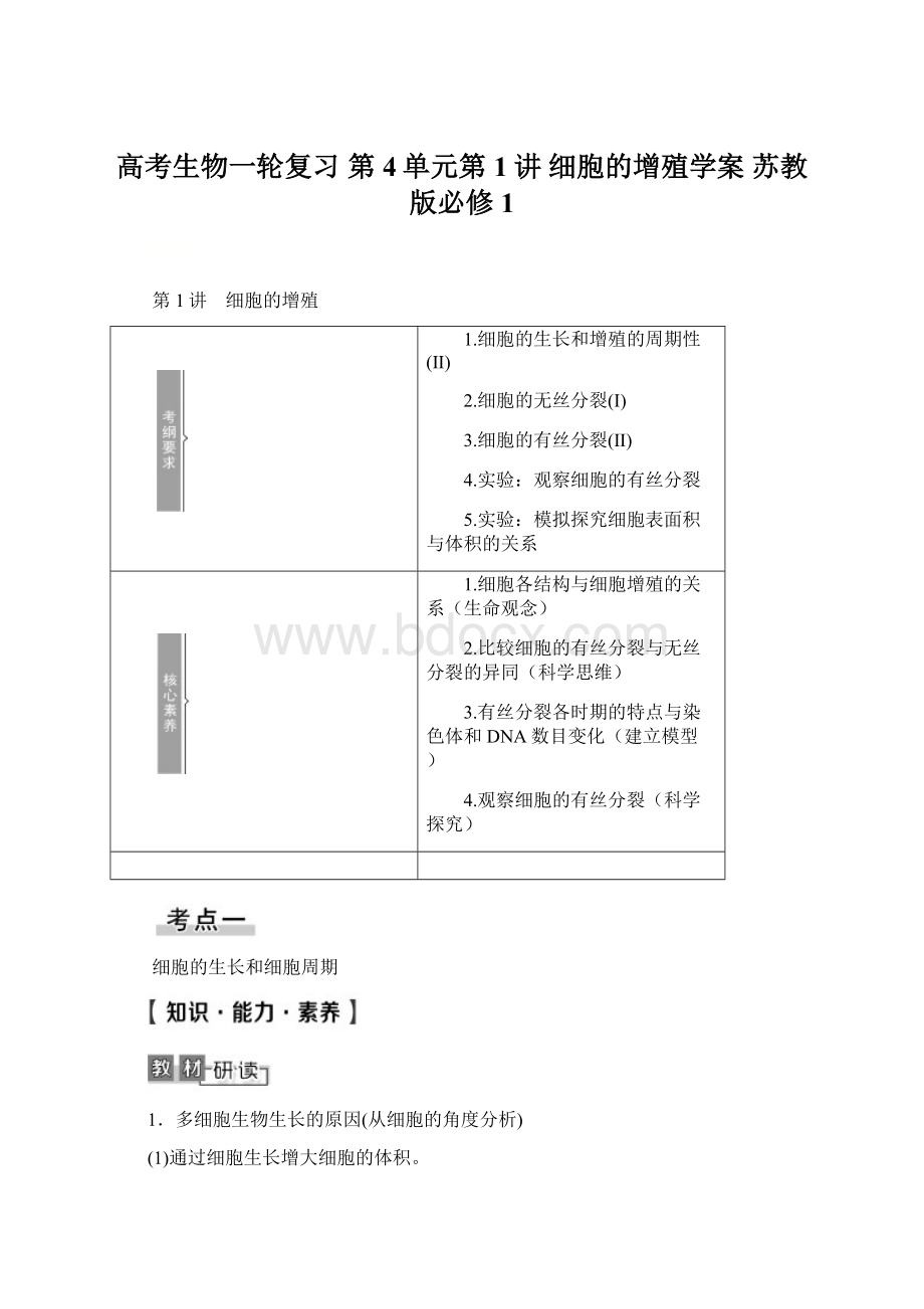 高考生物一轮复习 第4单元第1讲 细胞的增殖学案 苏教版必修1Word文件下载.docx