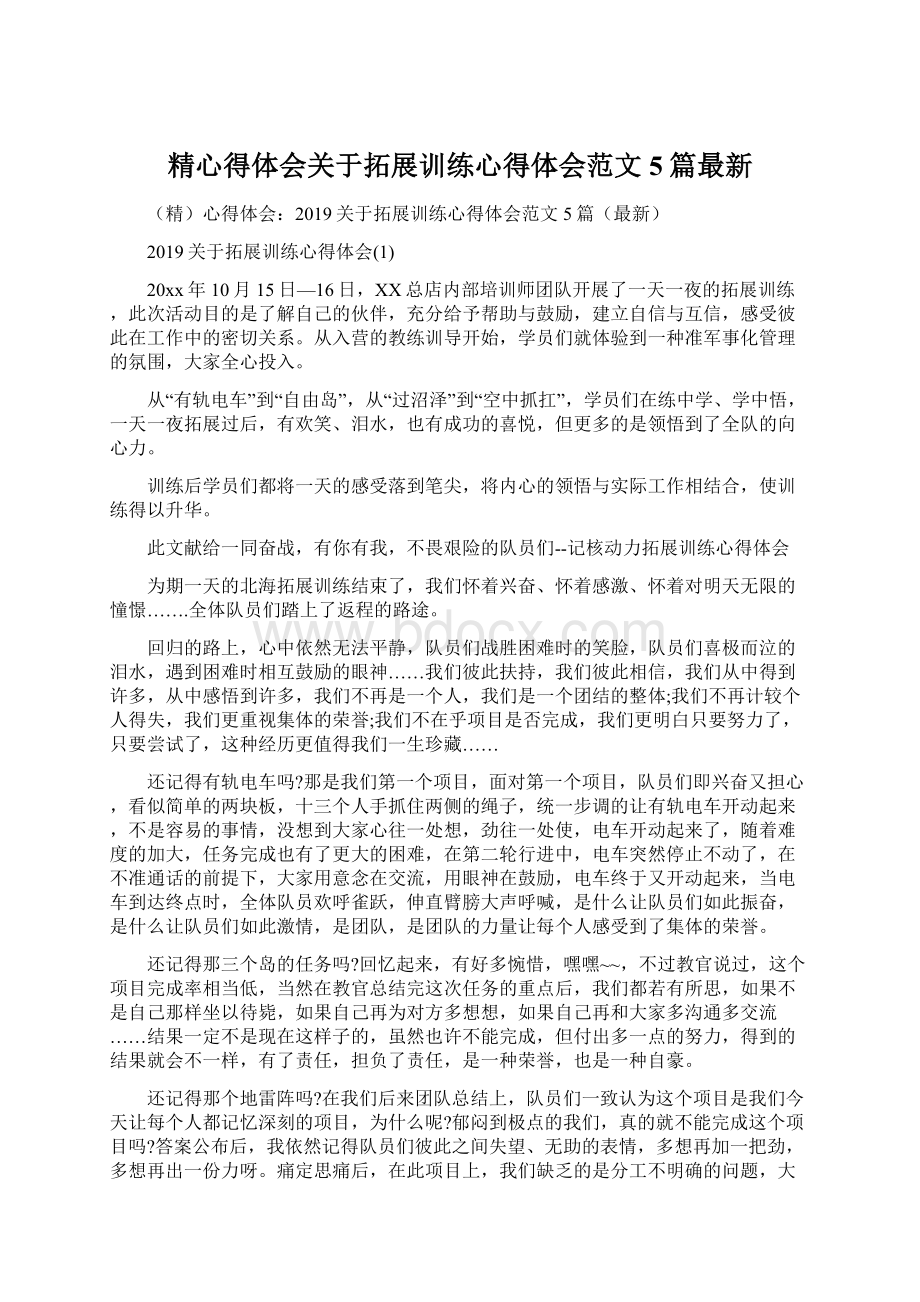 精心得体会关于拓展训练心得体会范文5篇最新.docx_第1页