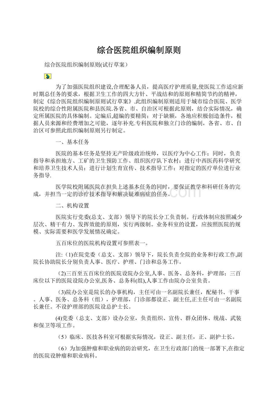 综合医院组织编制原则文档格式.docx_第1页