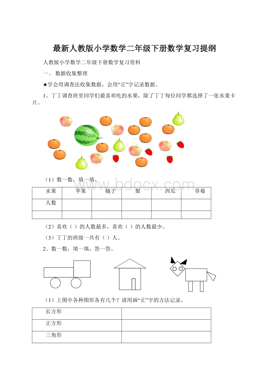 最新人教版小学数学二年级下册数学复习提纲.docx_第1页