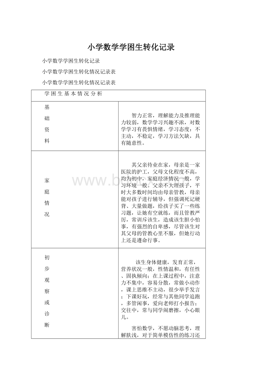 小学数学学困生转化记录.docx