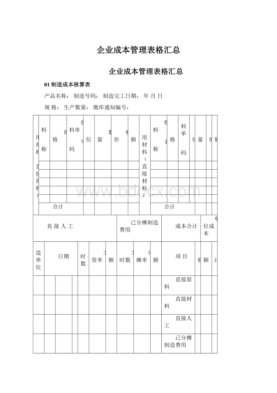 企业成本管理表格汇总Word格式.docx