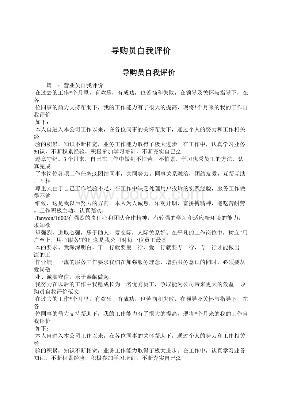 导购员自我评价Word格式文档下载.docx