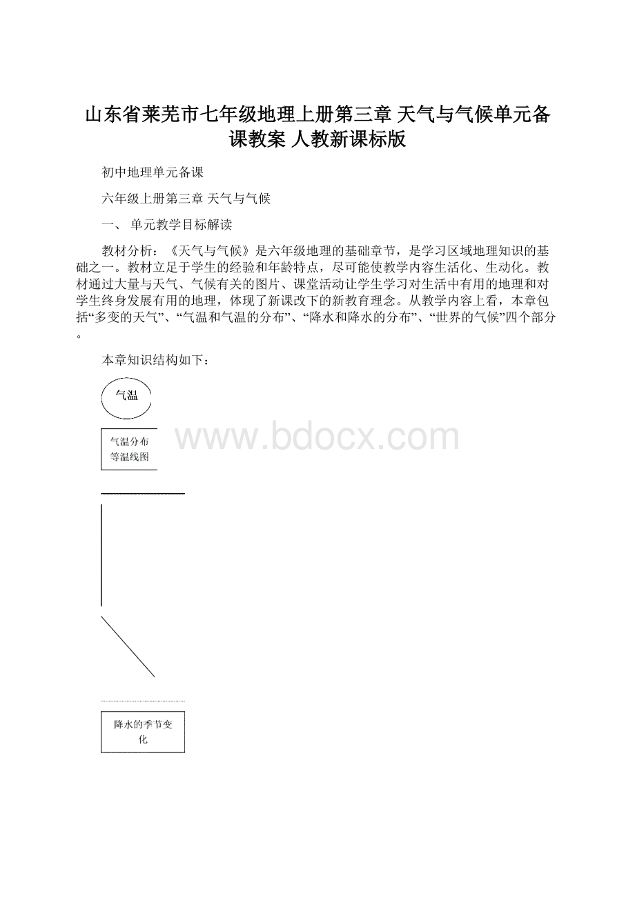 山东省莱芜市七年级地理上册第三章 天气与气候单元备课教案 人教新课标版.docx