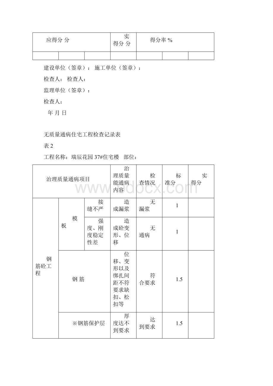 品质管理资料无质量通病住宅工程检查记录表精编版Word格式文档下载.docx_第2页