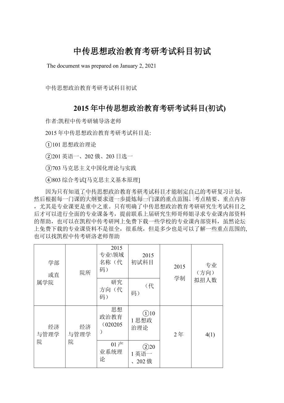 中传思想政治教育考研考试科目初试.docx