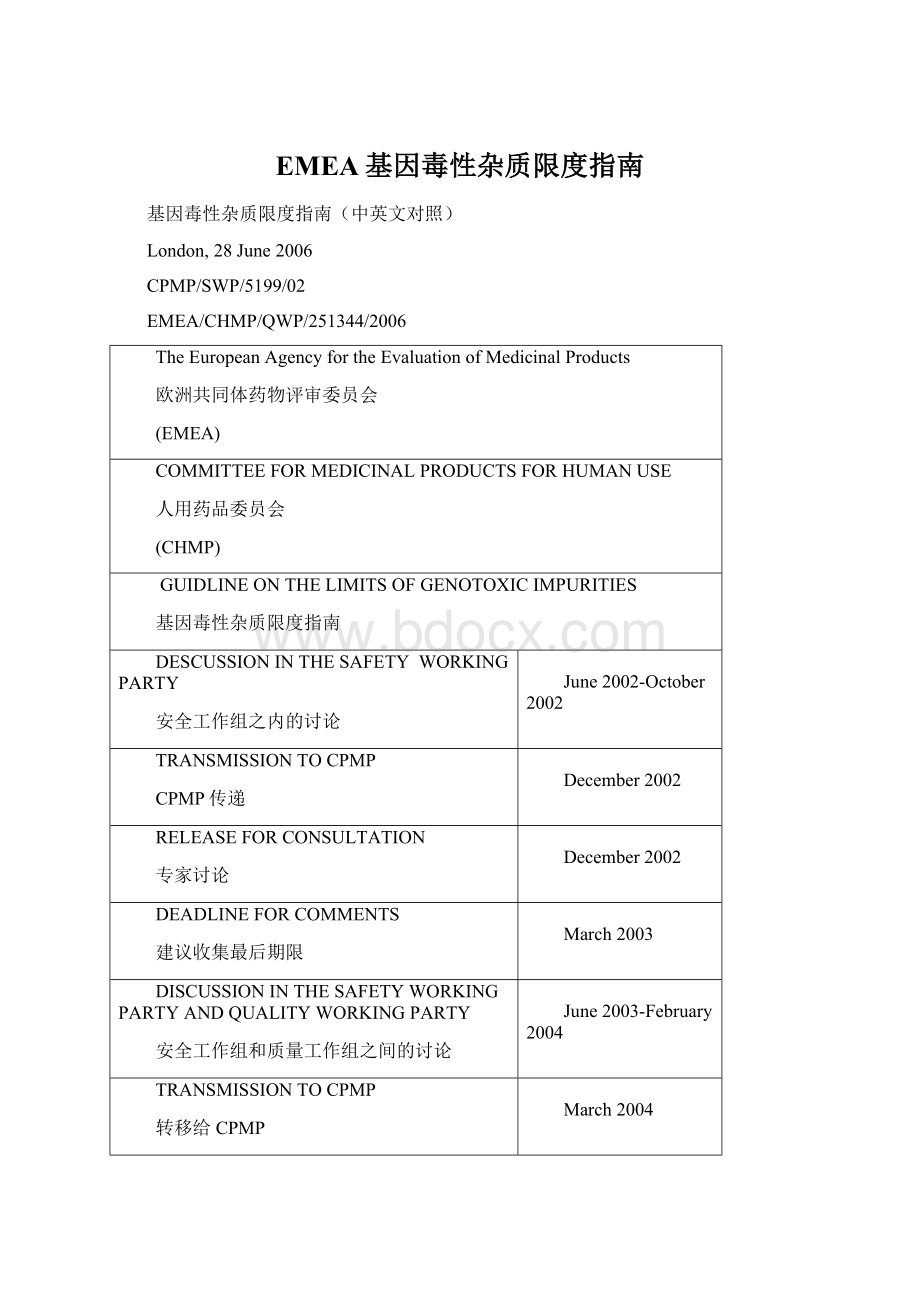 EMEA基因毒性杂质限度指南Word文件下载.docx