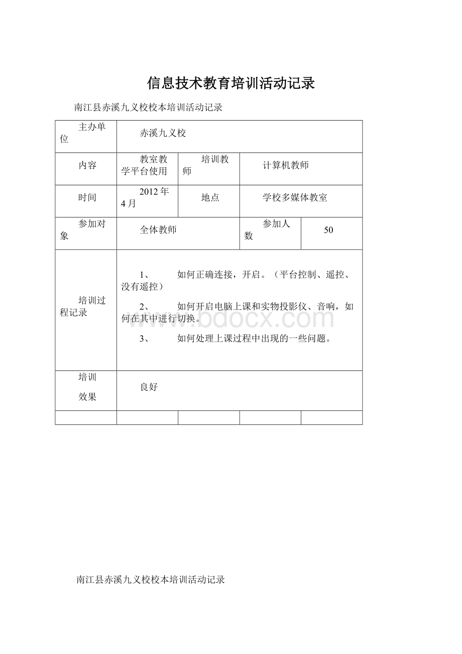 信息技术教育培训活动记录文档格式.docx