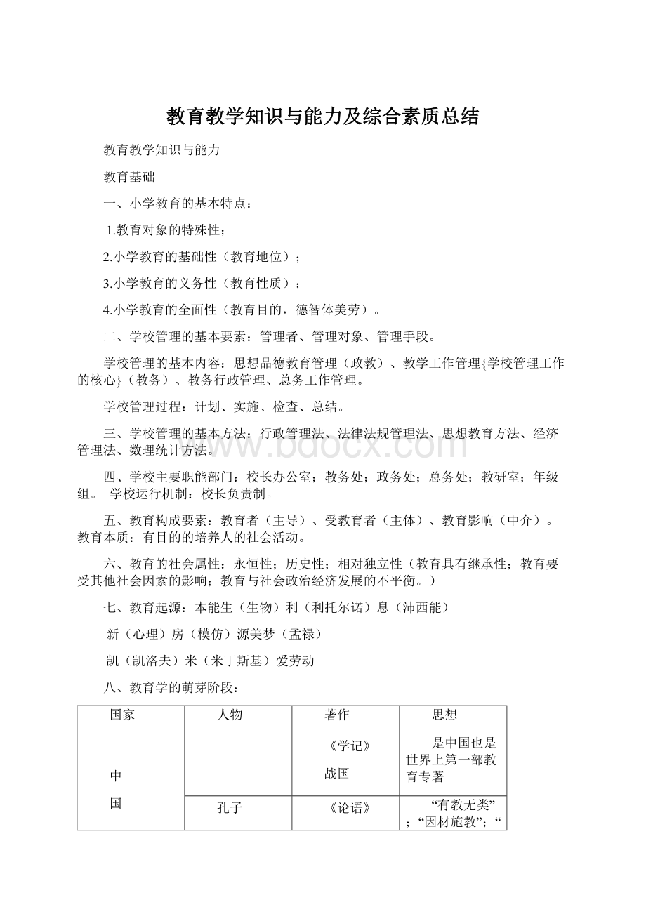 教育教学知识与能力及综合素质总结.docx