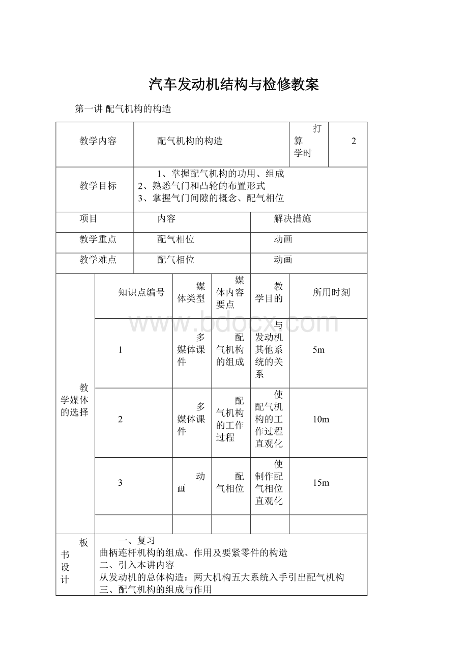 汽车发动机结构与检修教案.docx