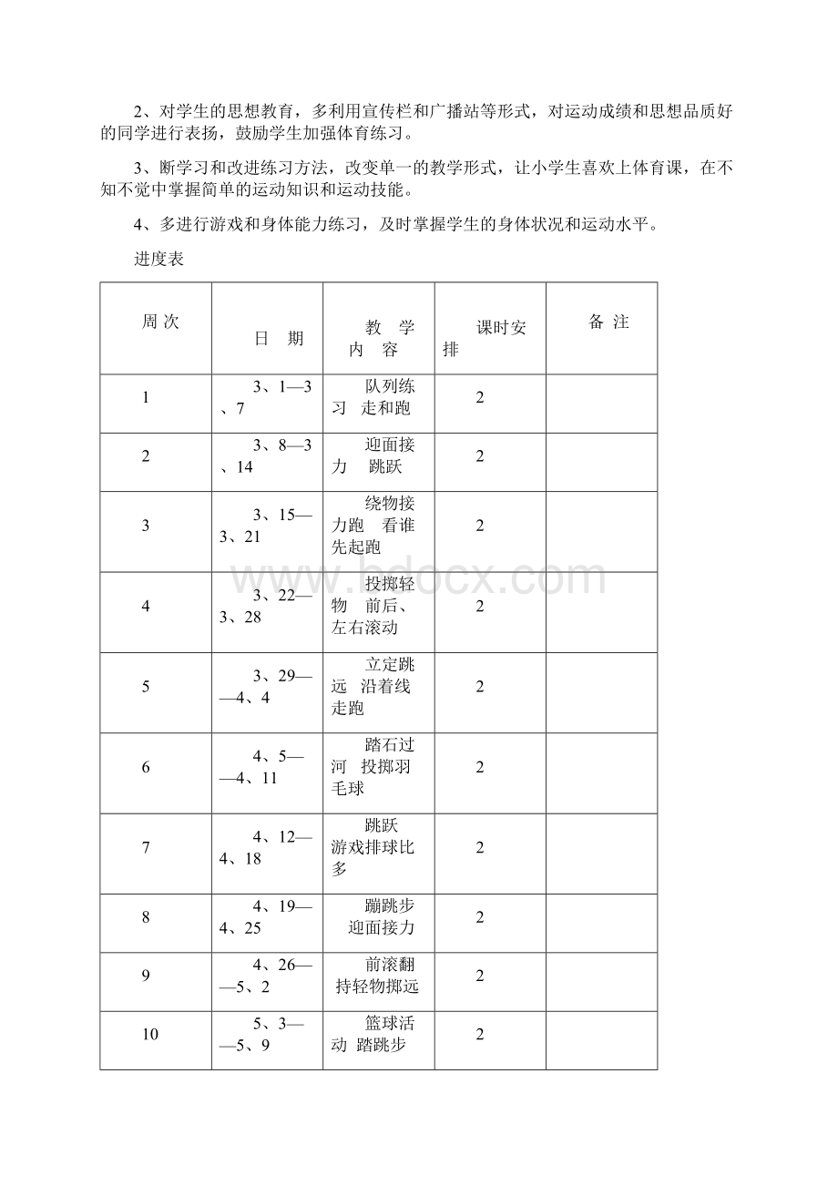 一下体育教学计划及教案.docx_第2页