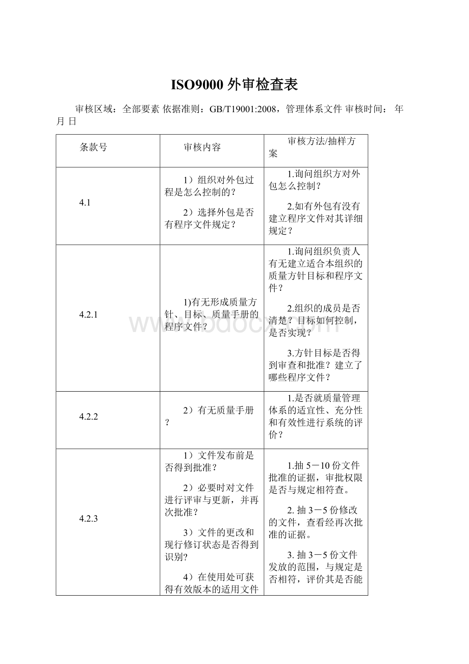 ISO9000 外审检查表Word文档格式.docx_第1页