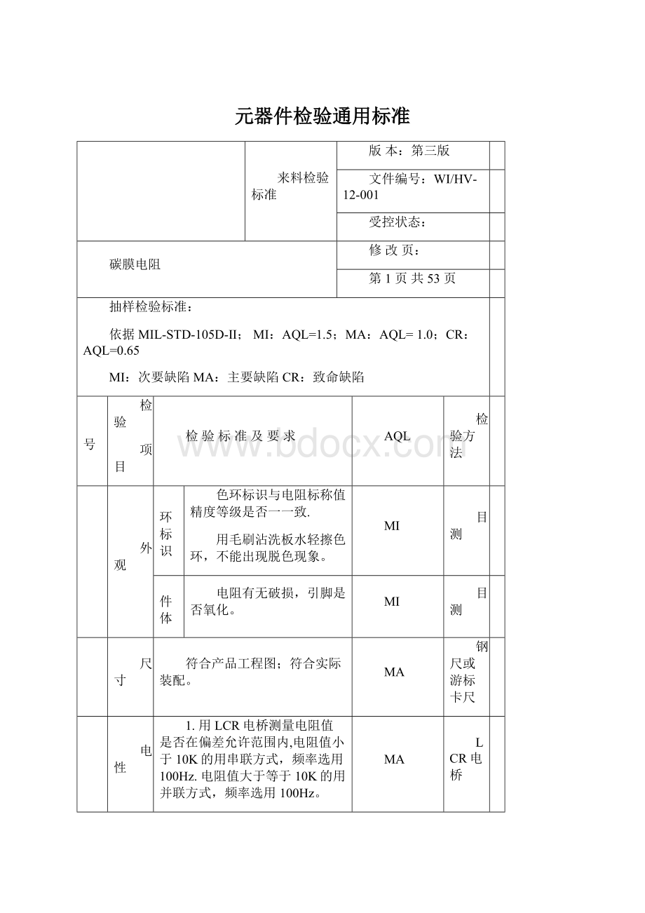 元器件检验通用标准文档格式.docx