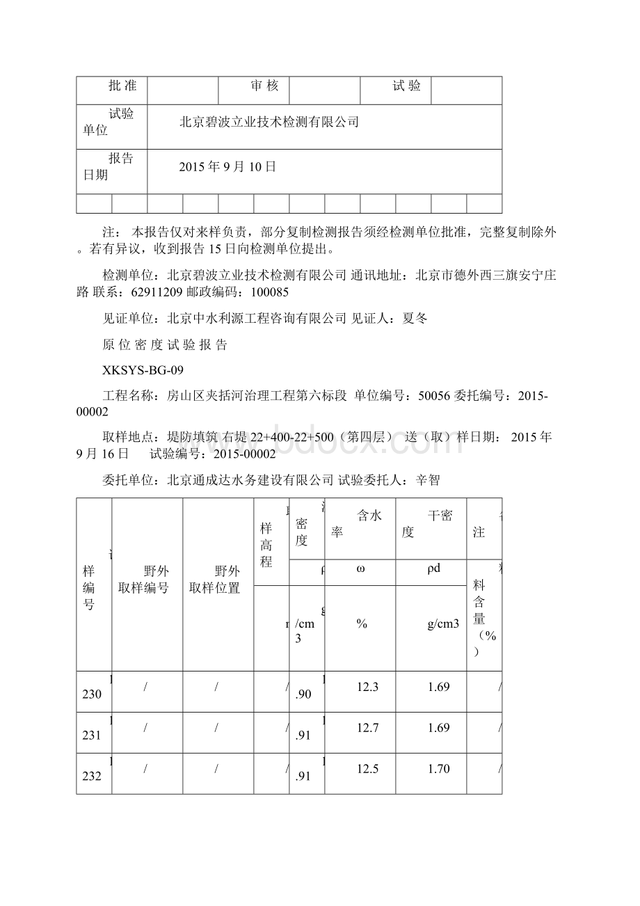 夹括河治理工程第六标段原位密度试验报告.docx_第2页