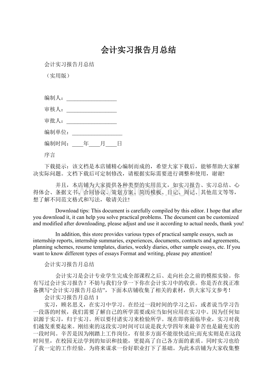 会计实习报告月总结.docx