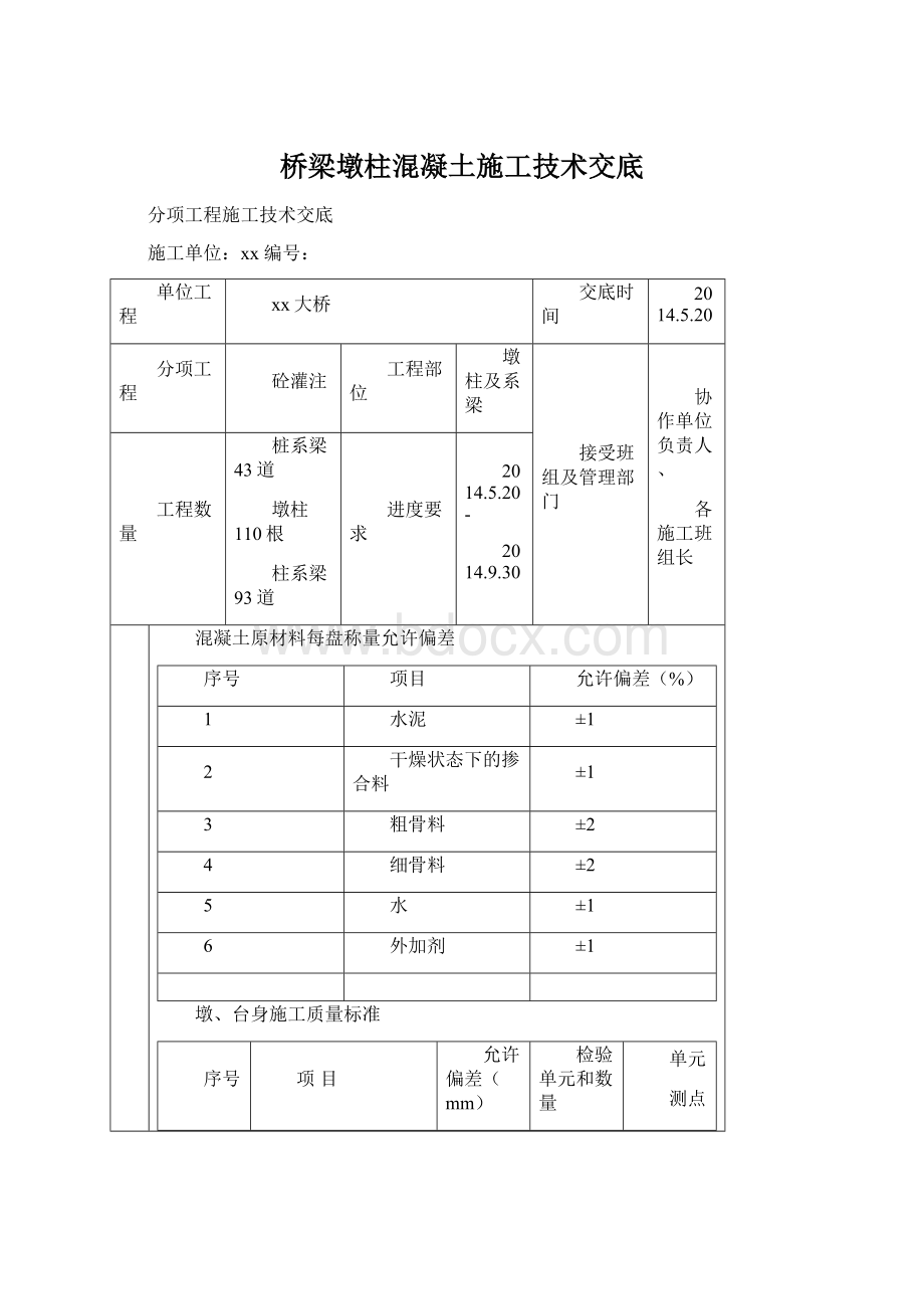 桥梁墩柱混凝土施工技术交底Word格式文档下载.docx