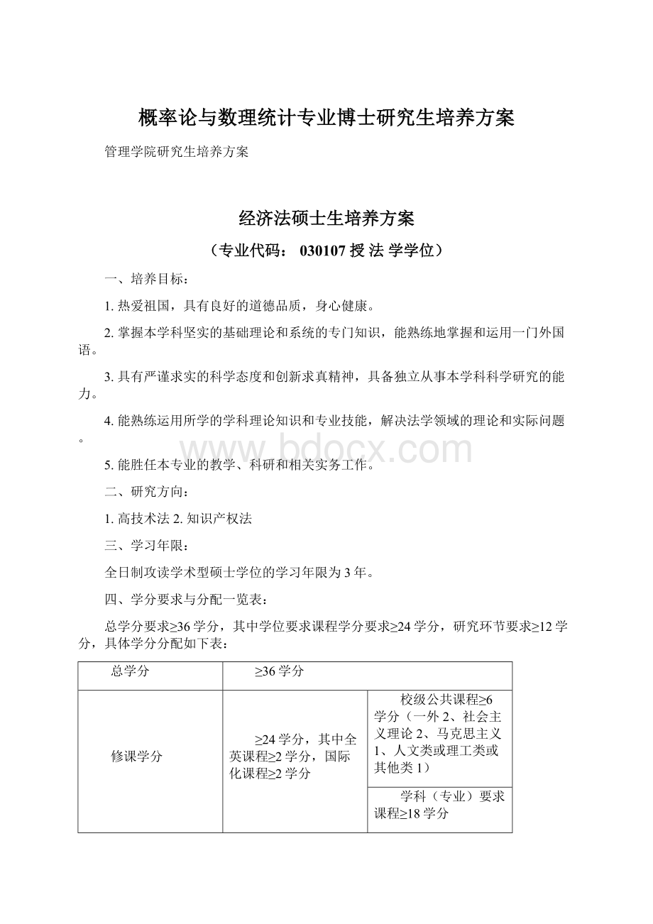 概率论与数理统计专业博士研究生培养方案Word格式.docx_第1页