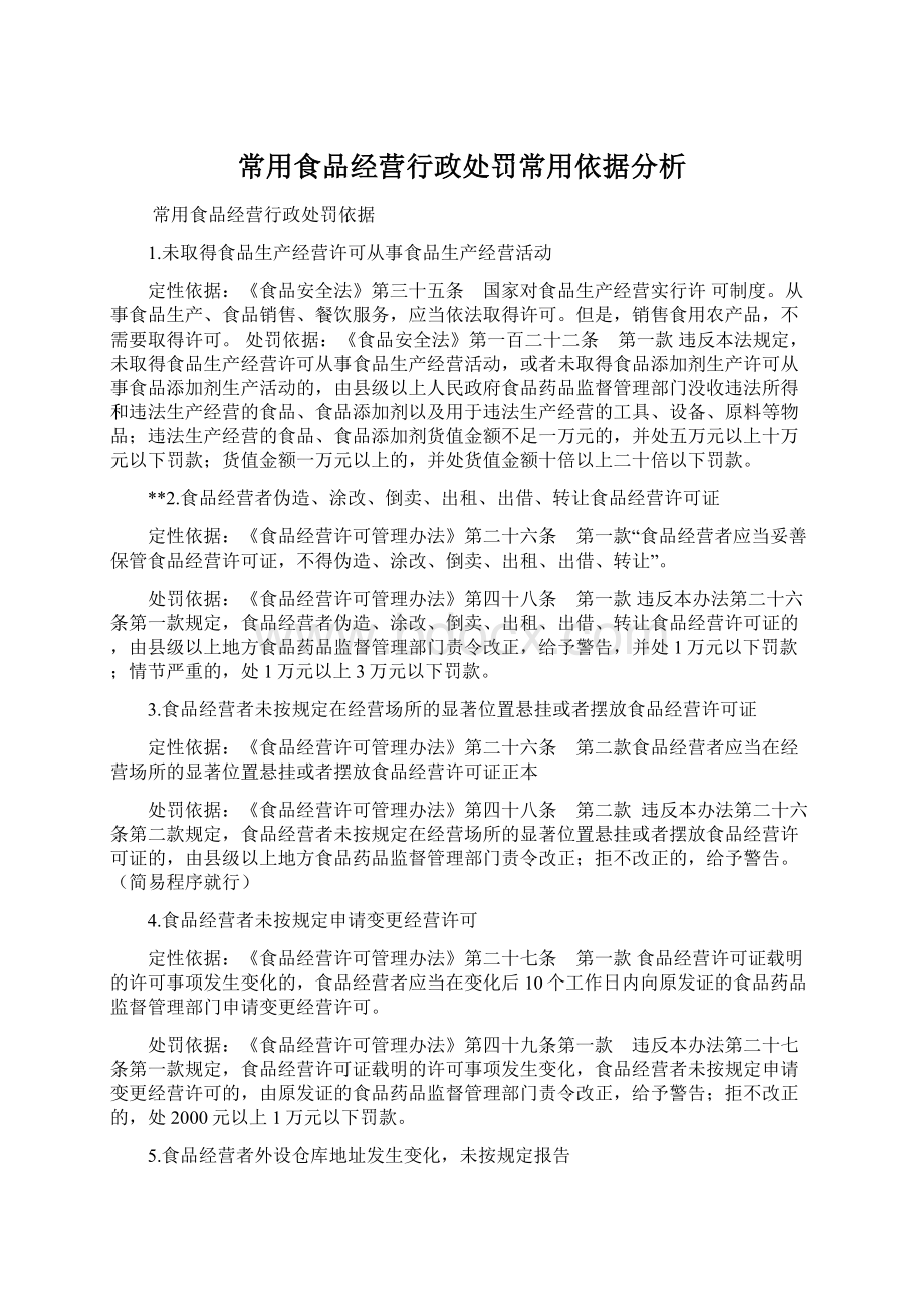 常用食品经营行政处罚常用依据分析.docx_第1页