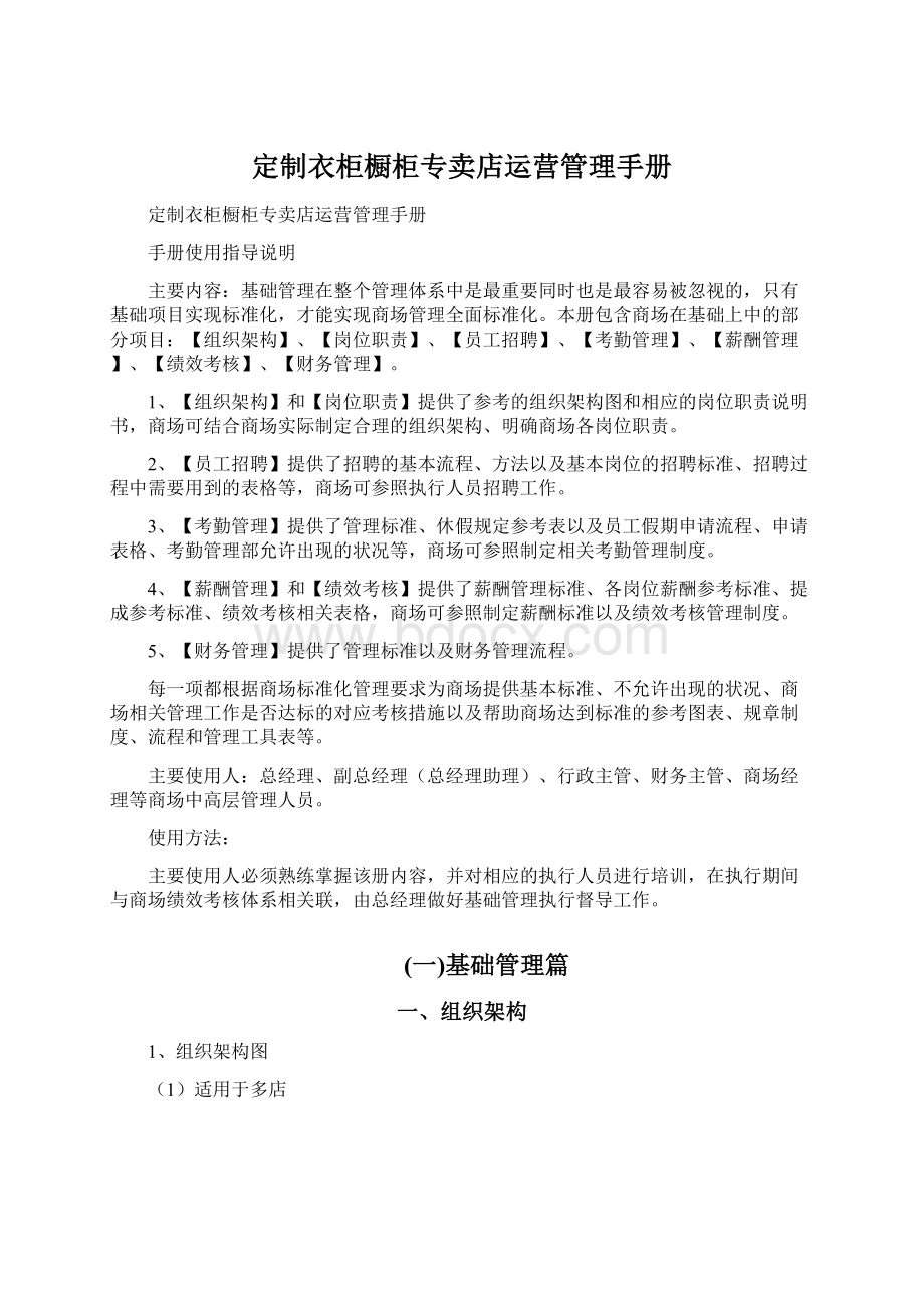 定制衣柜橱柜专卖店运营管理手册.docx