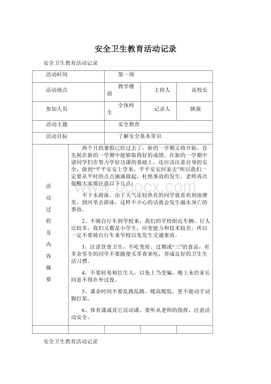 安全卫生教育活动记录.docx_第1页