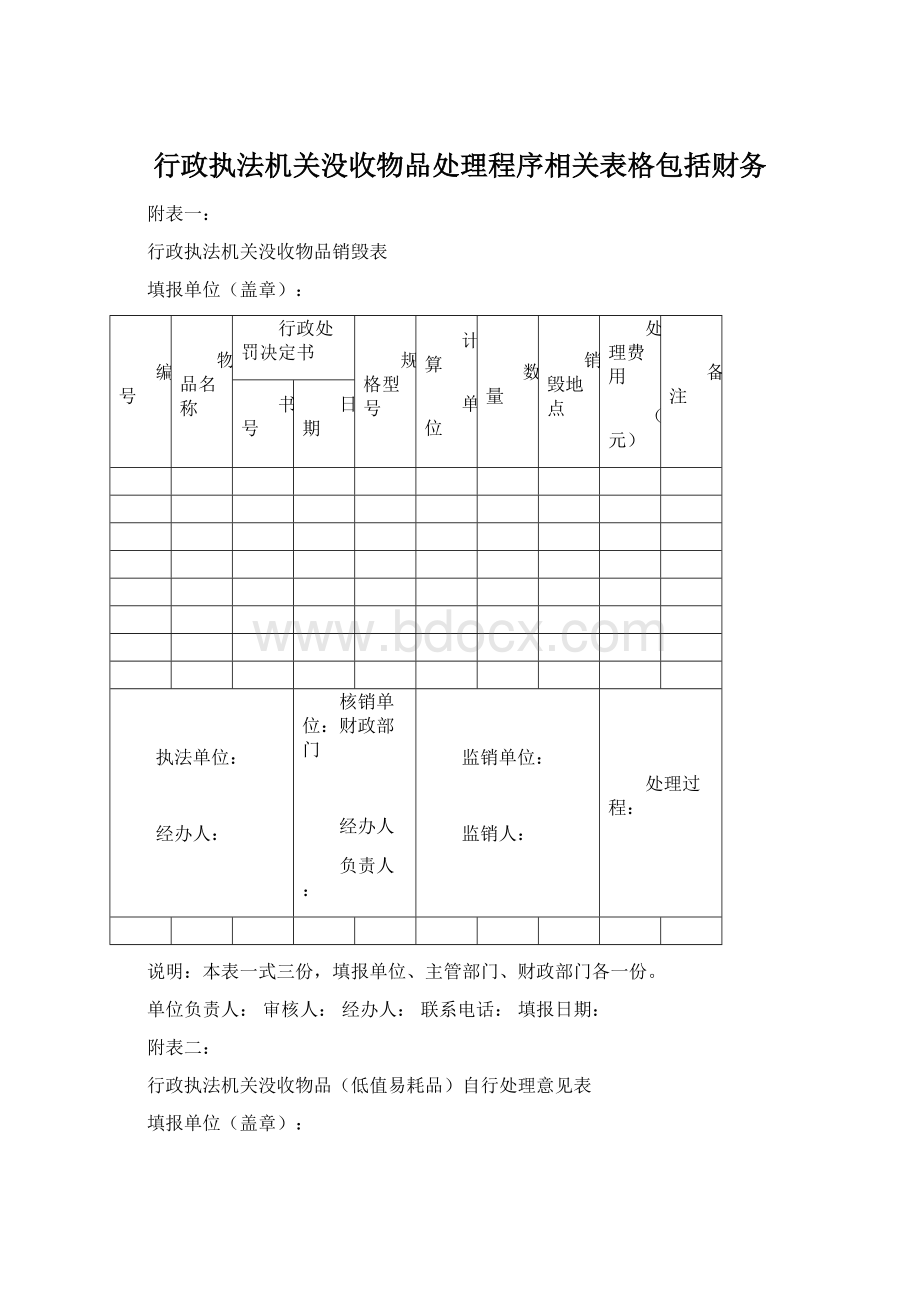 行政执法机关没收物品处理程序相关表格包括财务.docx