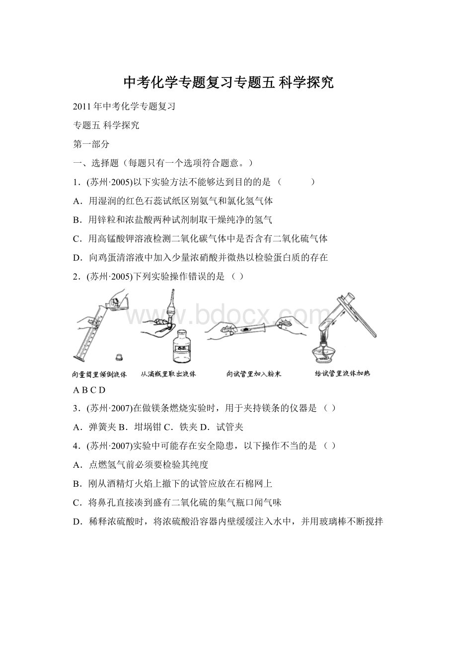 中考化学专题复习专题五 科学探究.docx_第1页