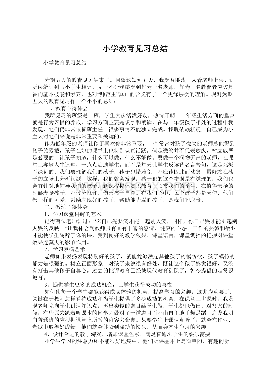 小学教育见习总结Word格式文档下载.docx_第1页