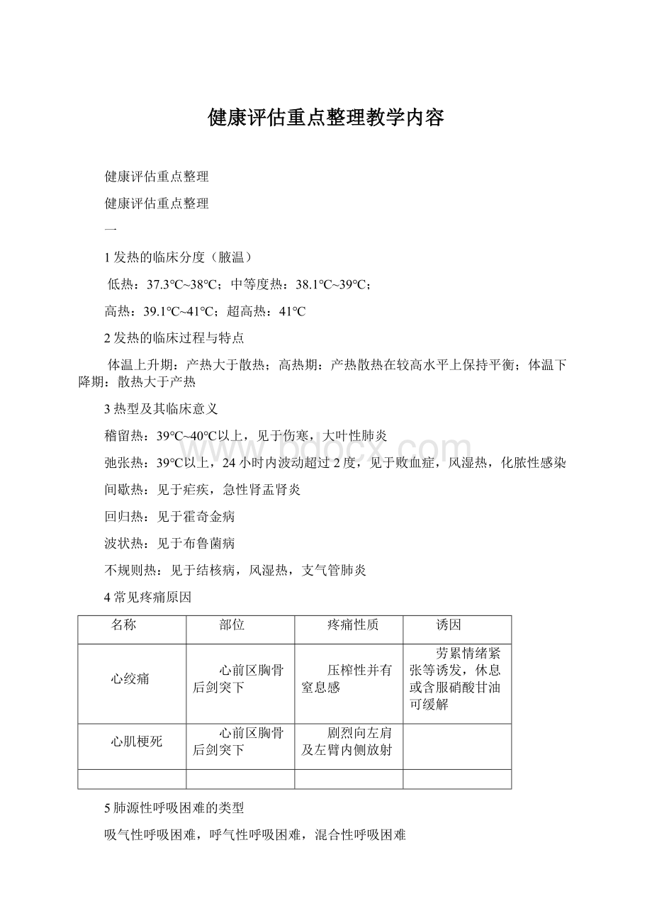 健康评估重点整理教学内容Word格式.docx_第1页