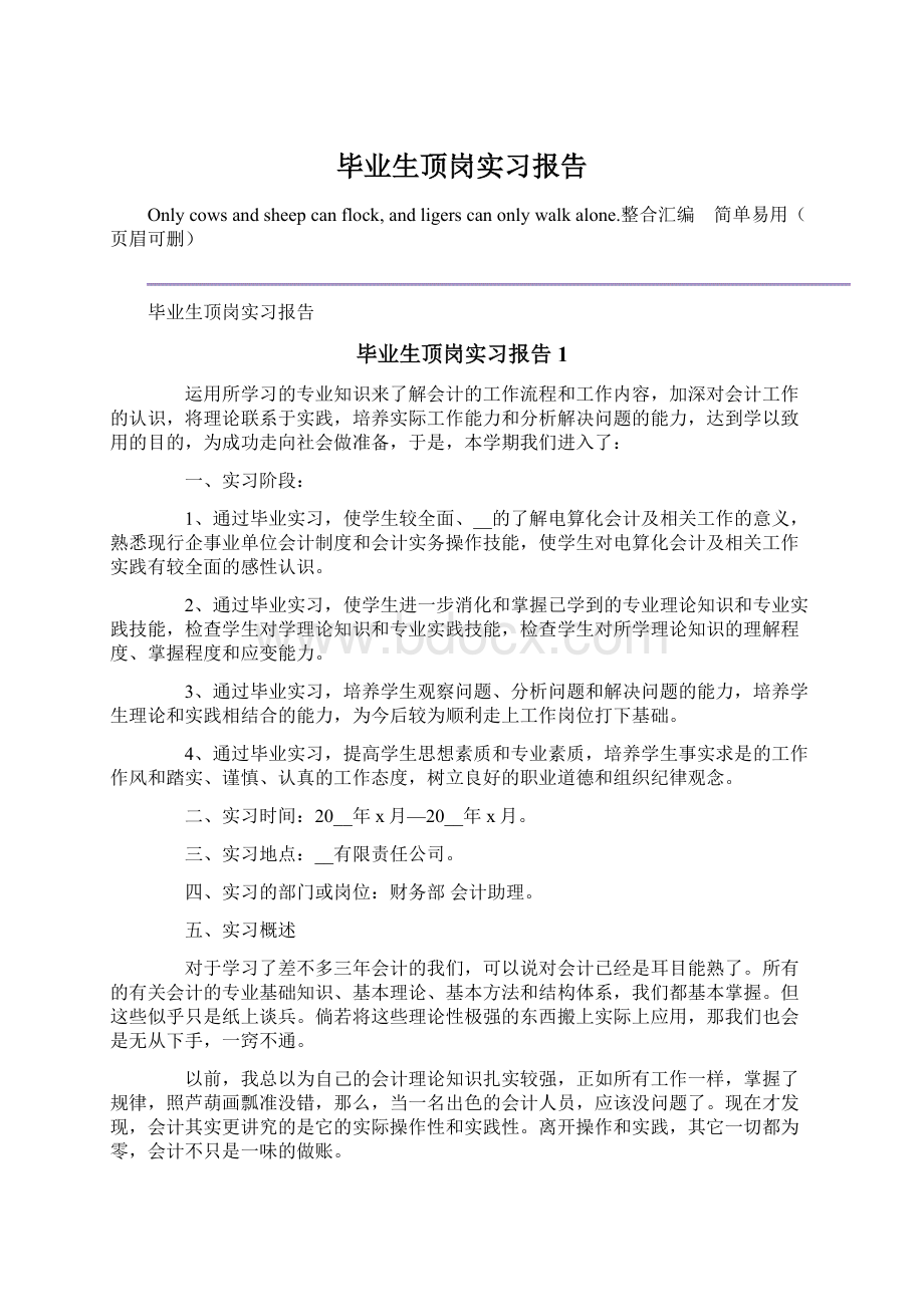 毕业生顶岗实习报告Word格式.docx