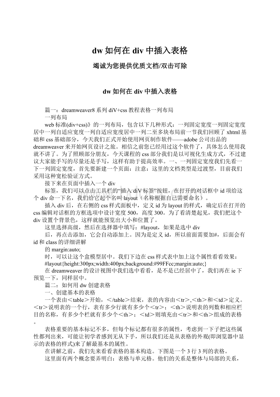 dw如何在div中插入表格Word文档下载推荐.docx_第1页