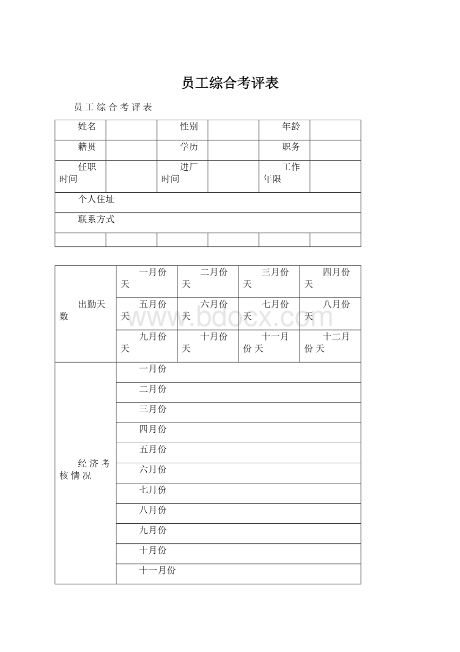 员工综合考评表Word文件下载.docx