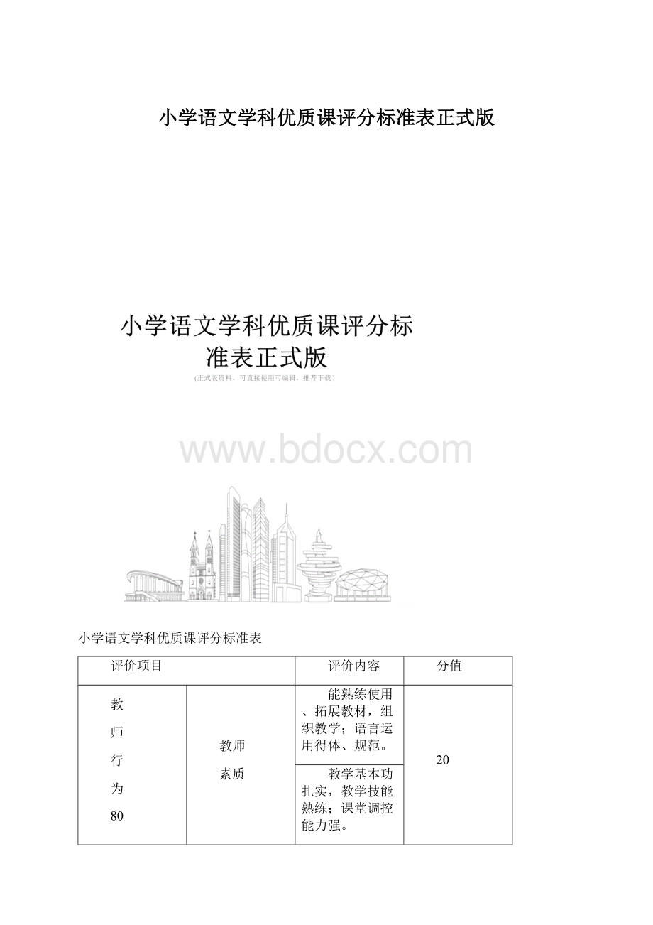 小学语文学科优质课评分标准表正式版文档格式.docx