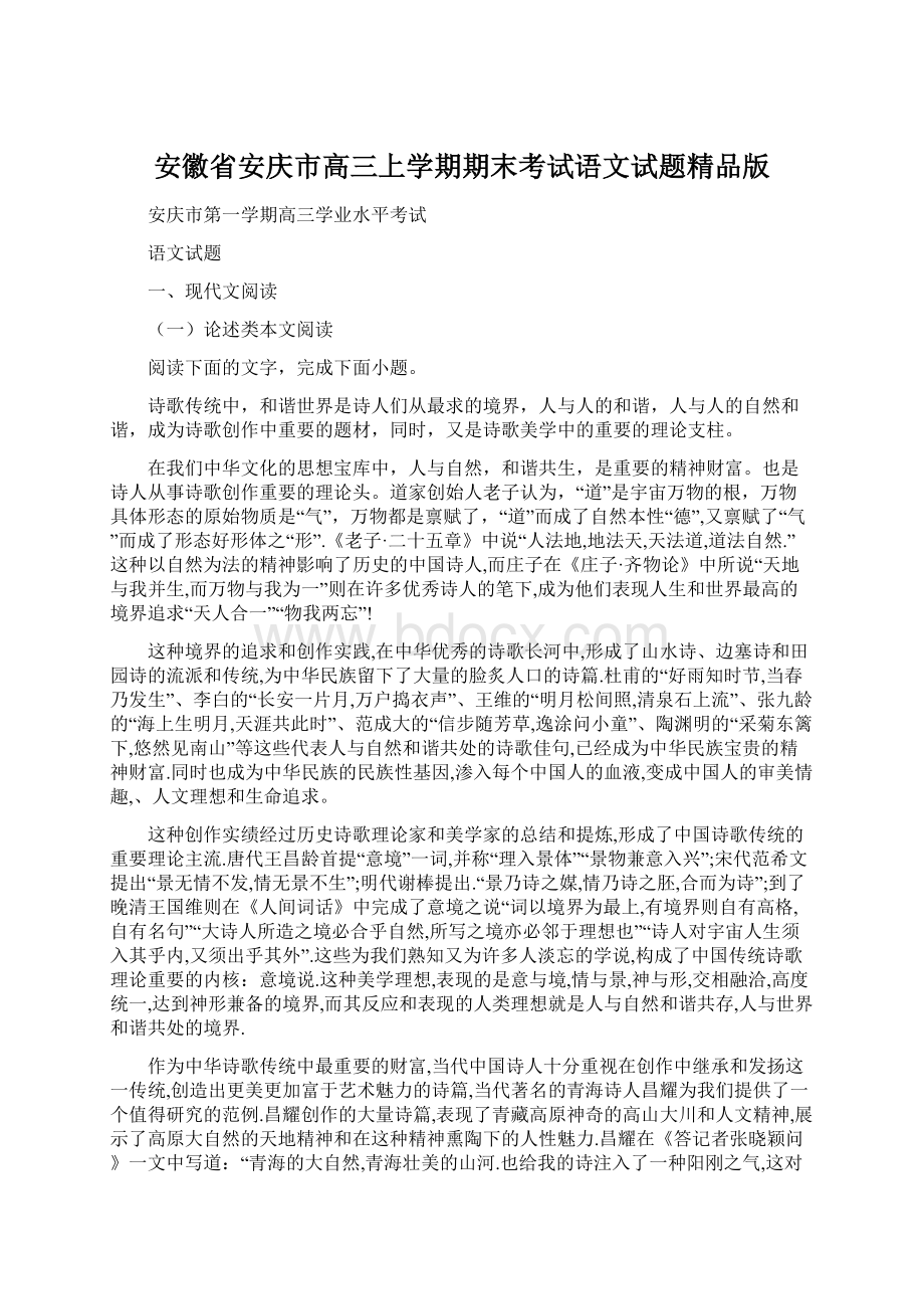 安徽省安庆市高三上学期期末考试语文试题精品版.docx