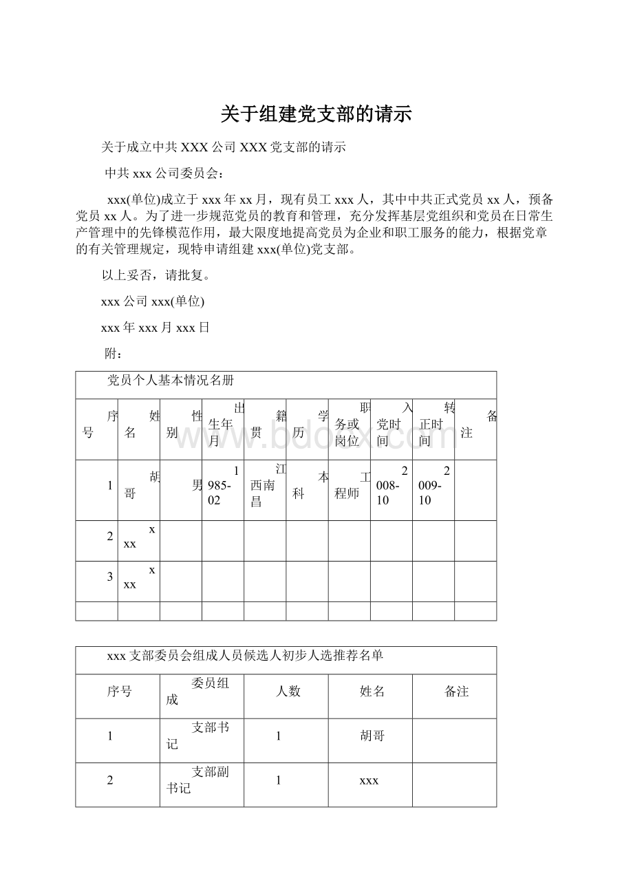 关于组建党支部的请示.docx_第1页