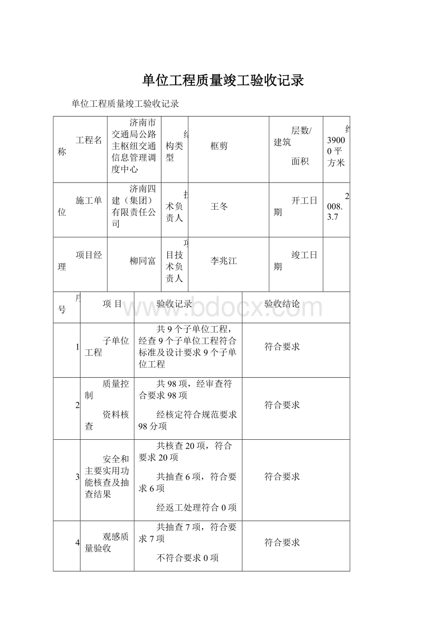 单位工程质量竣工验收记录.docx_第1页