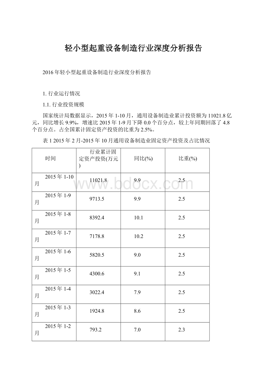 轻小型起重设备制造行业深度分析报告.docx