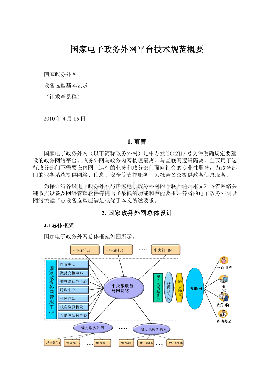 国家电子政务外网平台技术规范概要Word下载.docx_第1页