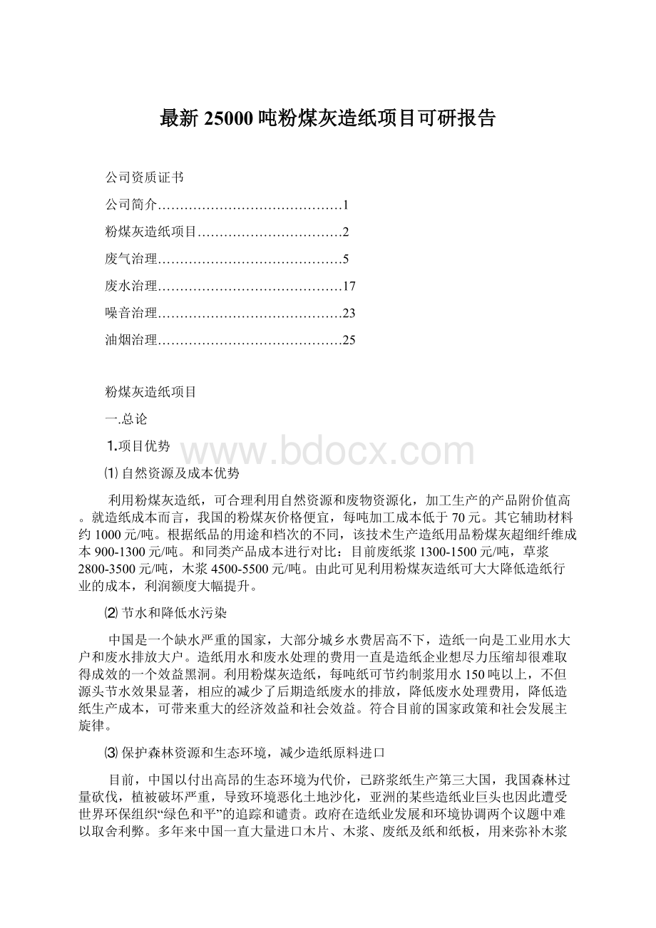 最新25000吨粉煤灰造纸项目可研报告Word文档格式.docx