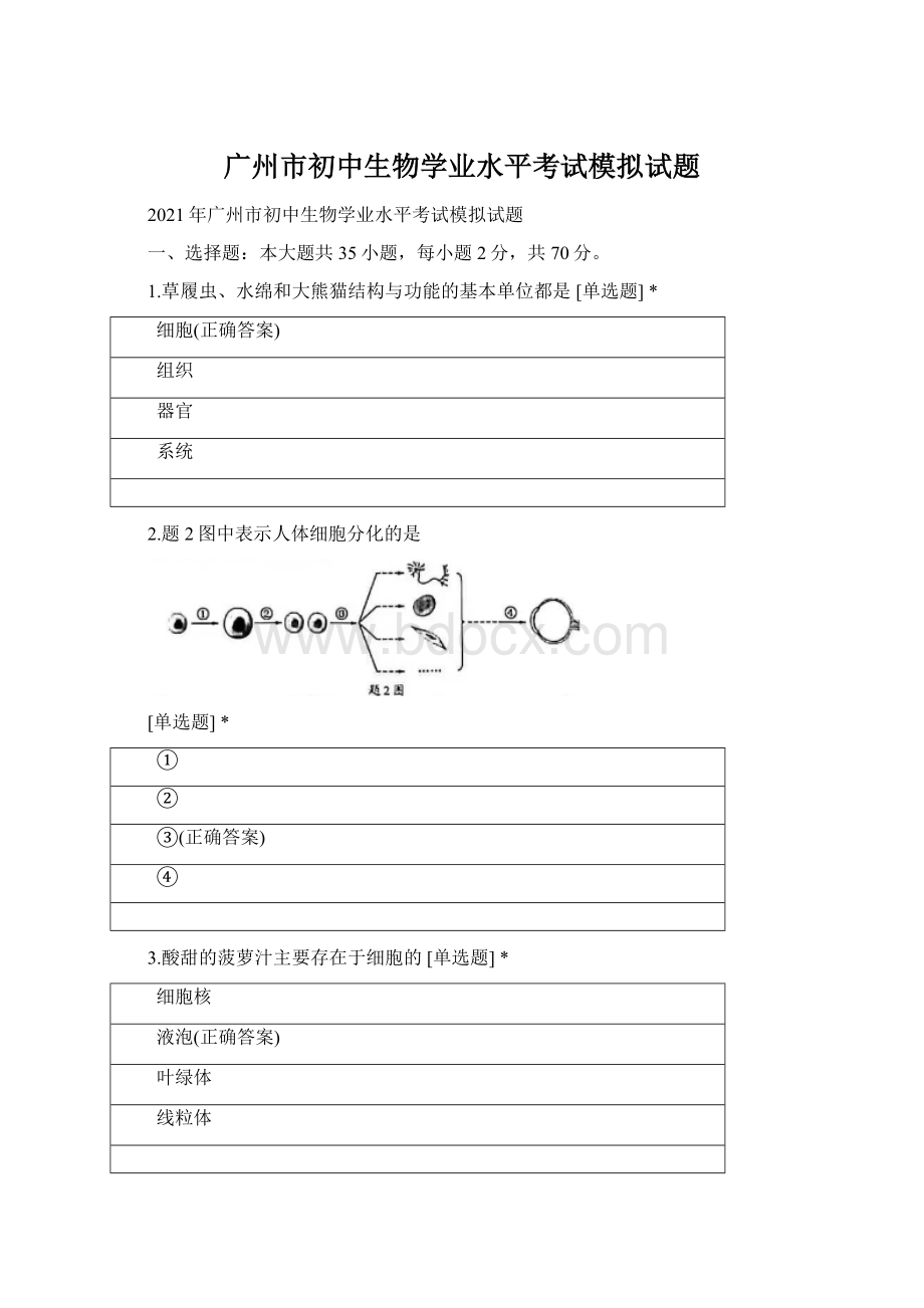 广州市初中生物学业水平考试模拟试题.docx_第1页