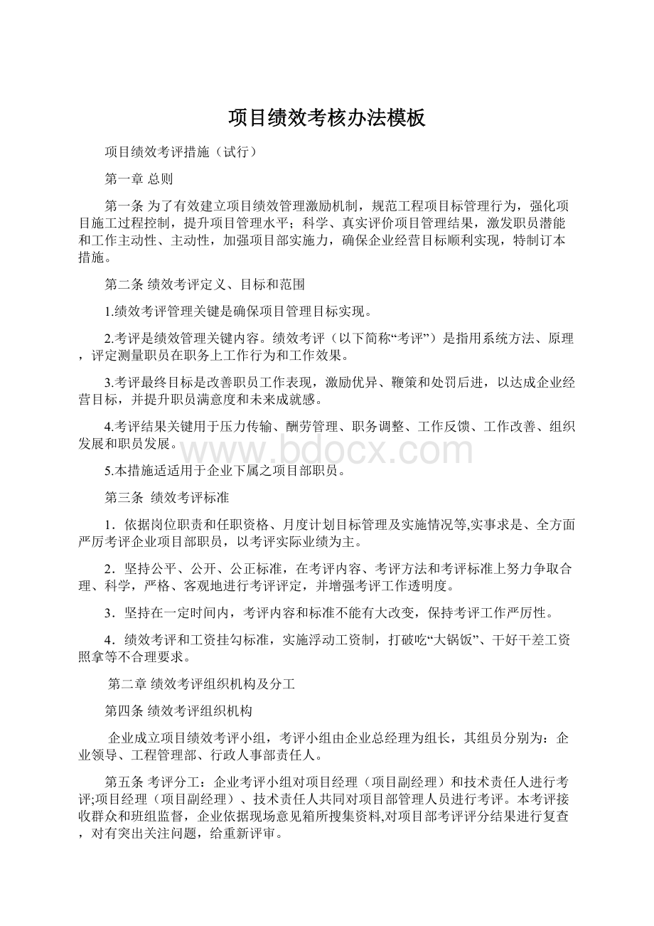 项目绩效考核办法模板Word文档下载推荐.docx