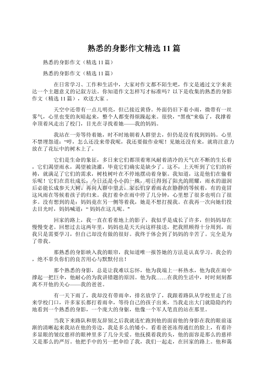 熟悉的身影作文精选11篇文档格式.docx_第1页