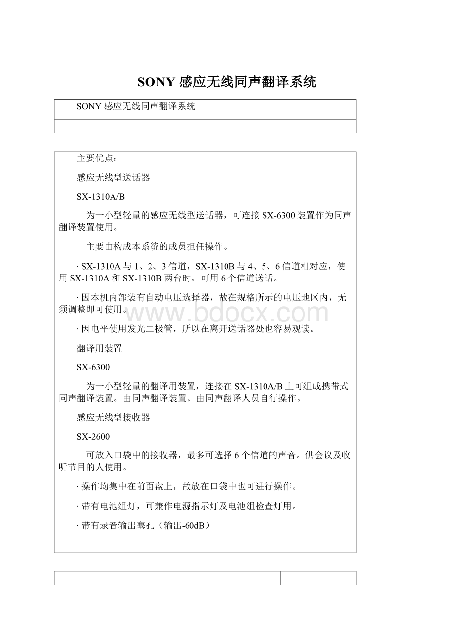 SONY 感应无线同声翻译系统Word格式.docx