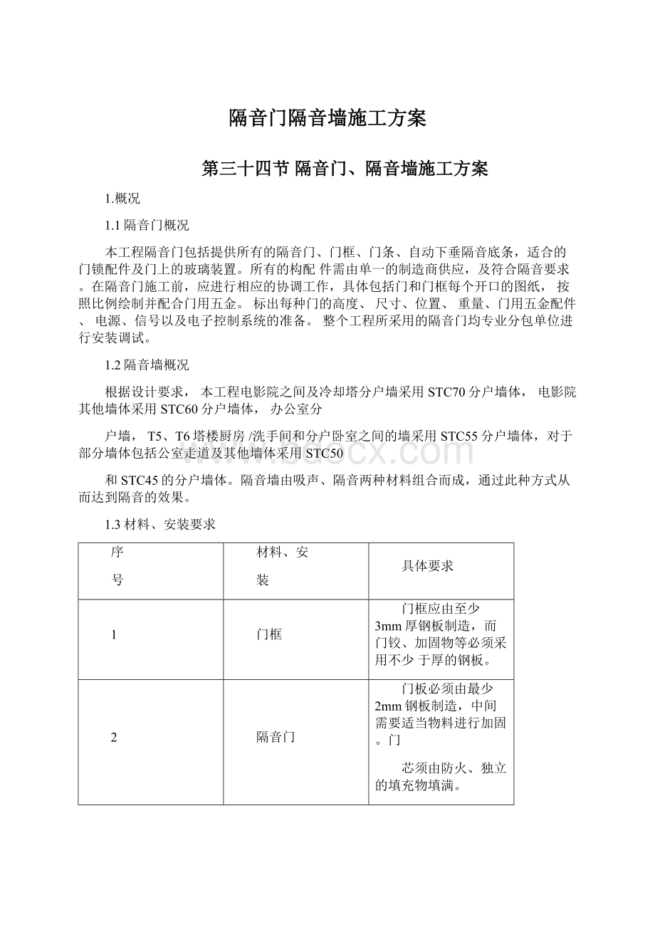 隔音门隔音墙施工方案.docx_第1页