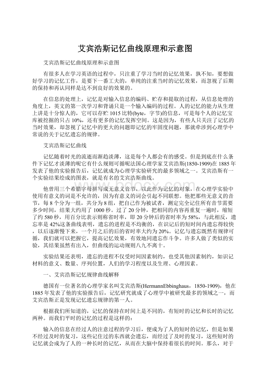 艾宾浩斯记忆曲线原理和示意图Word文档格式.docx