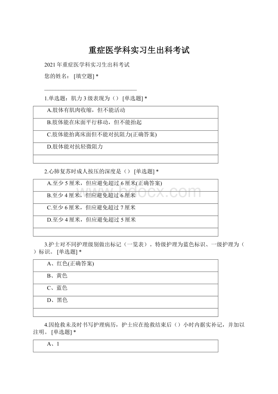 重症医学科实习生出科考试.docx_第1页