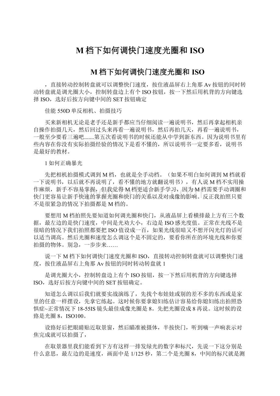 M档下如何调快门速度光圈和ISOWord格式文档下载.docx_第1页