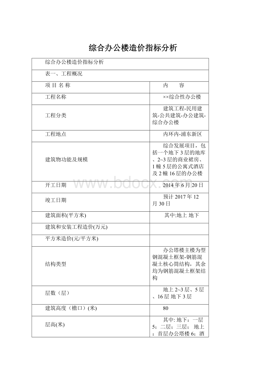 综合办公楼造价指标分析Word格式文档下载.docx_第1页