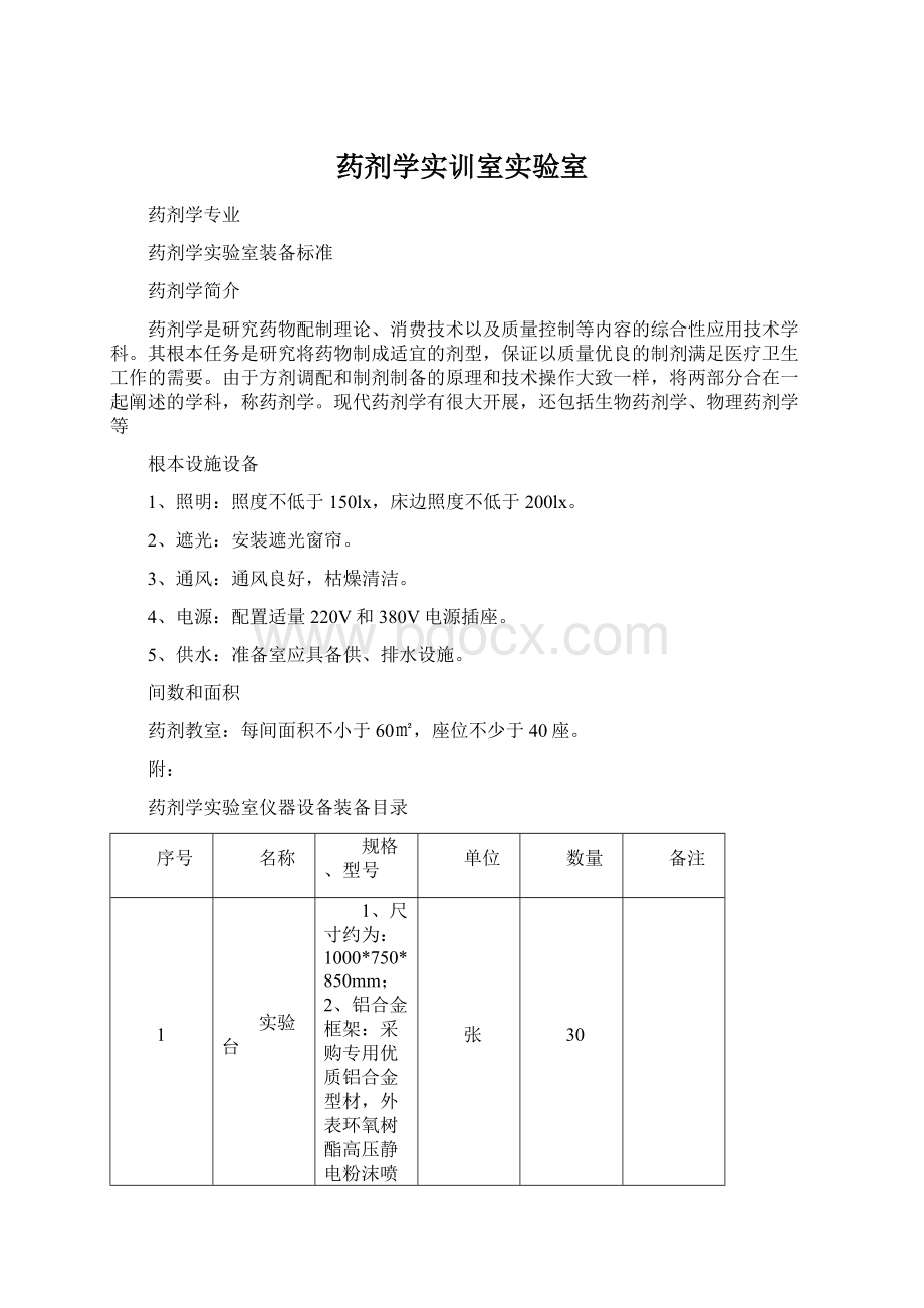 药剂学实训室实验室文档格式.docx_第1页