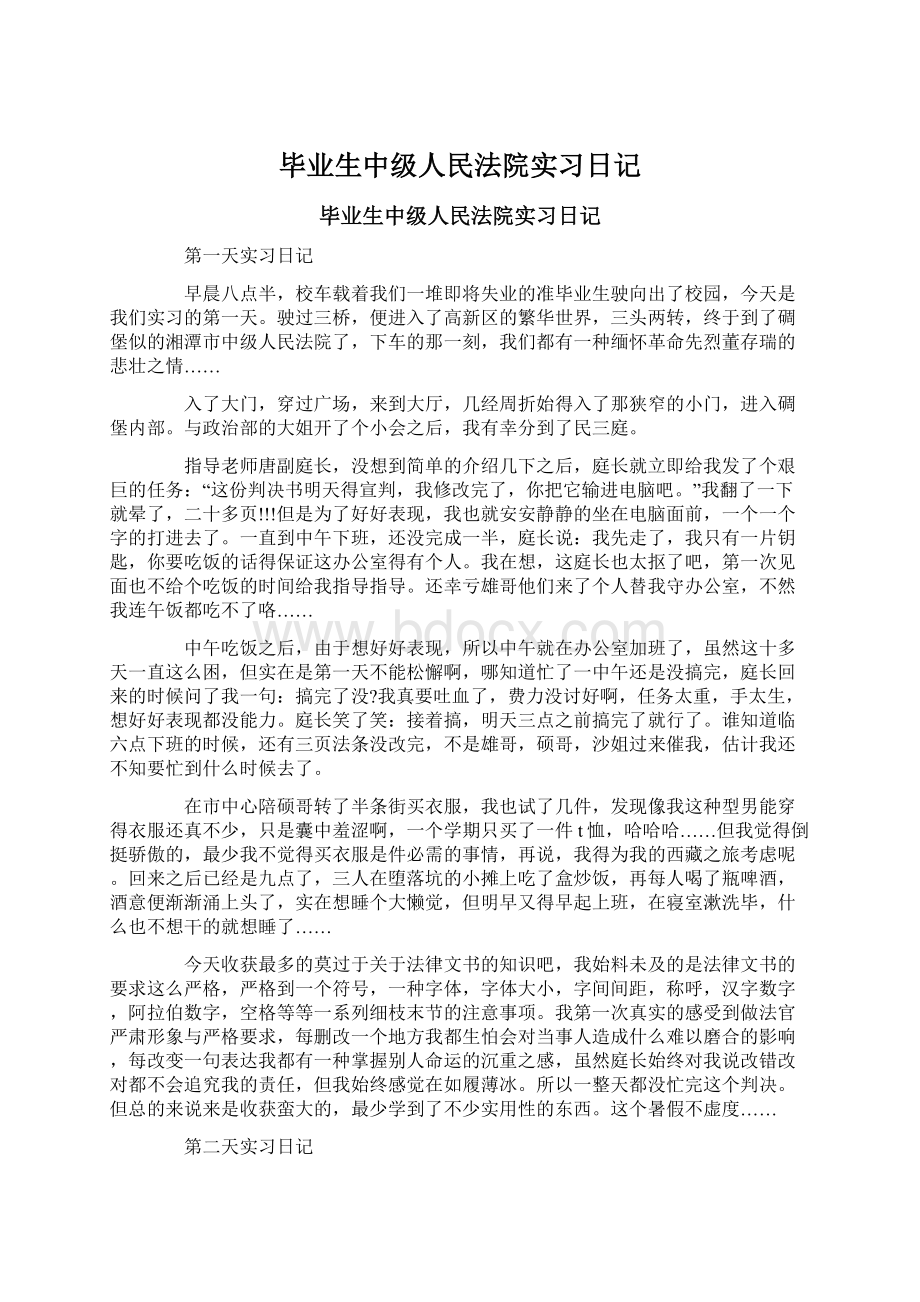 毕业生中级人民法院实习日记.docx